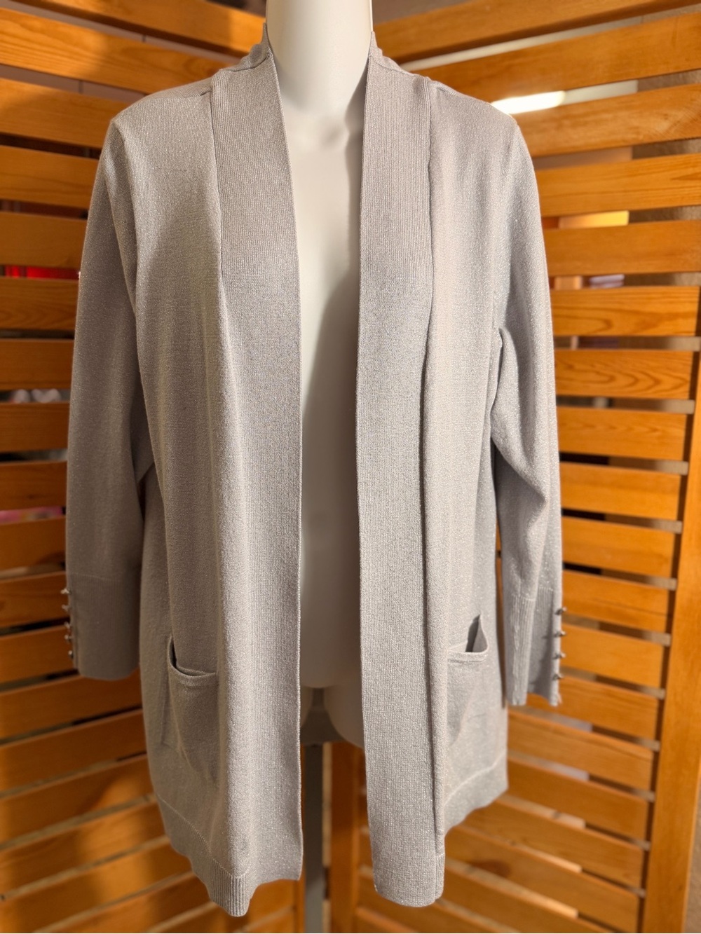 JM Collection Light Gray Open-Front Blazer Cardigan